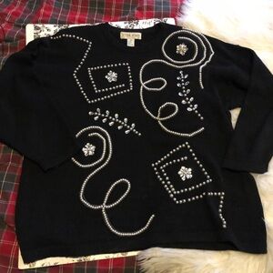 vintage chunky knit oversized beaded sweater